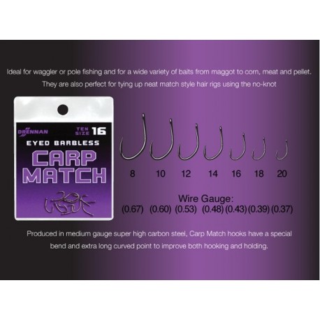 Hooks DRENNAN Carp Match Eyed barbless n°10
