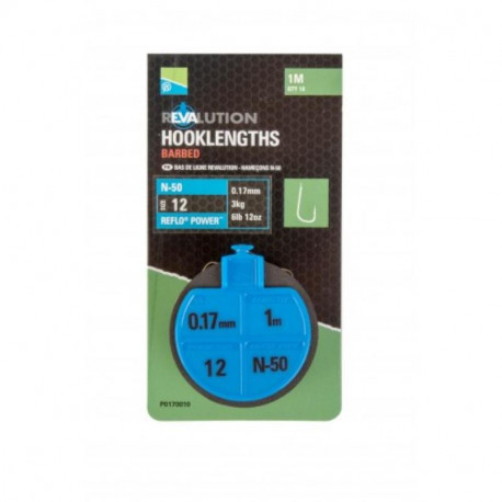 Preston Revalution 1M leader - Hooks N50/N°10 - 0.17mm/3Kg - With barb