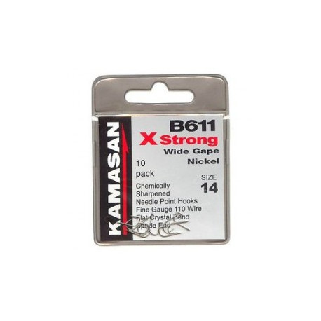 Hameçons KAMASAN B611 X-Strong Wide Gape Nickel - N°14