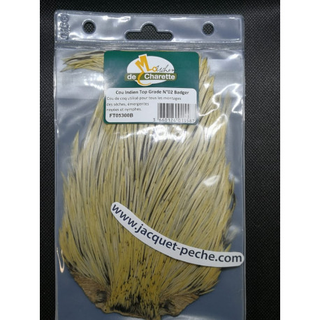 Cou de coq Indien Top Grade Mouche de Charette -02 Badger