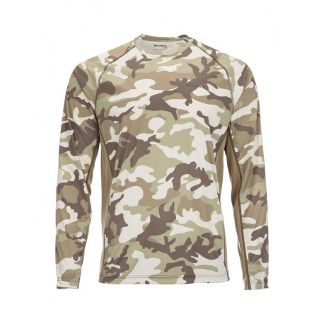 T-Shirt SIMMS Sflex Crewneck Prints Woodland Camo Sandbar(longues manc