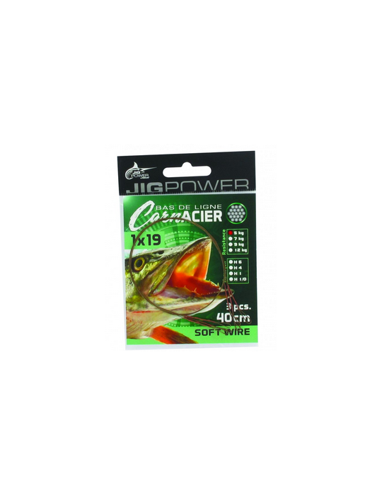 Bas de ligne acier JIG POWER 19 brins 40cm 9kg Hameçon n°2/0