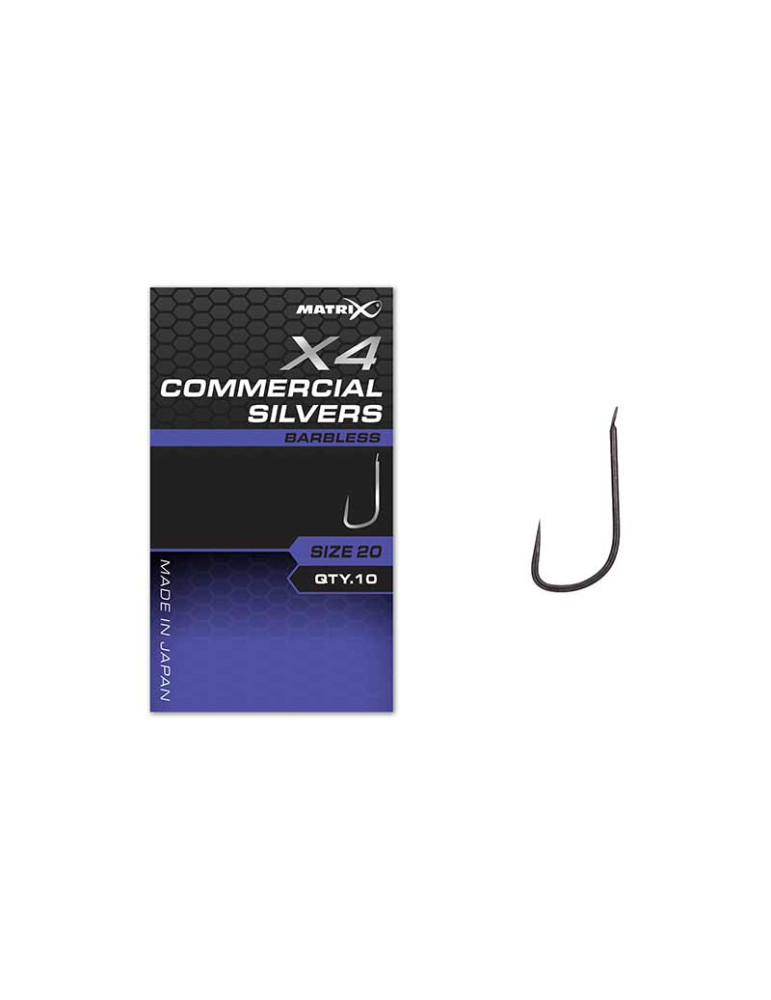 Hooks MATRIX X4 commercial silvers barbless- n°18
