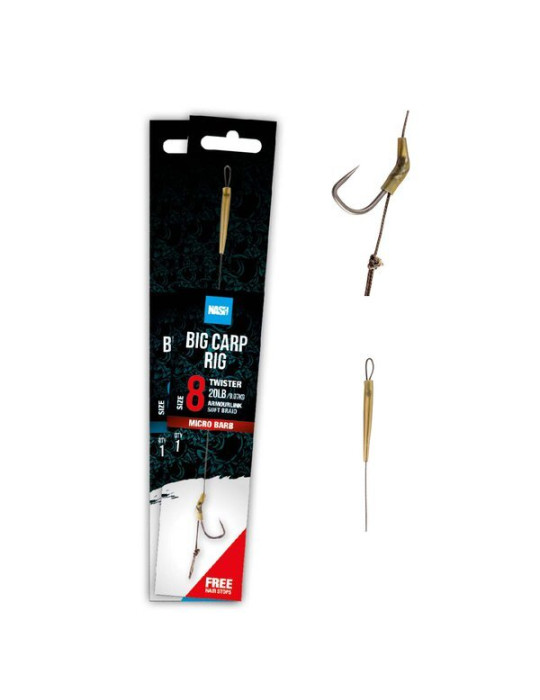 Bas de ligne NASH big carp rig barbless 6- 20lbs