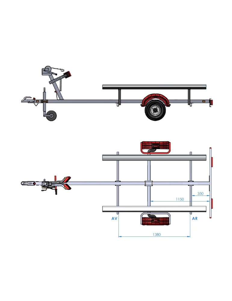 Remorque PACK PLUS (roues 450x10) Pour Tout Type de Barque jusqu'à 4.4