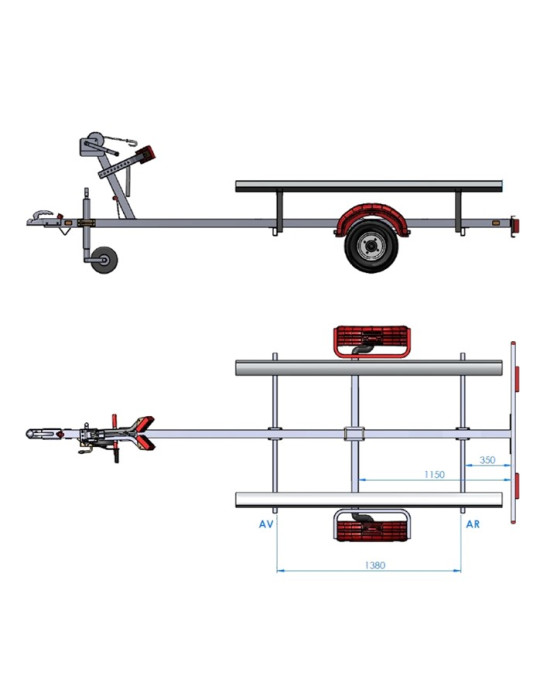 Remorque PACK PLUS (roues 450x10) Pour Tout Type de Barque jusqu'à 4.4