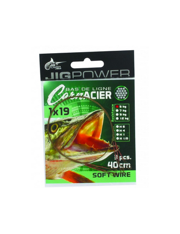 Bas de ligne acier JIG POWER 19 brins 40cm 5kg Hameçon n°1